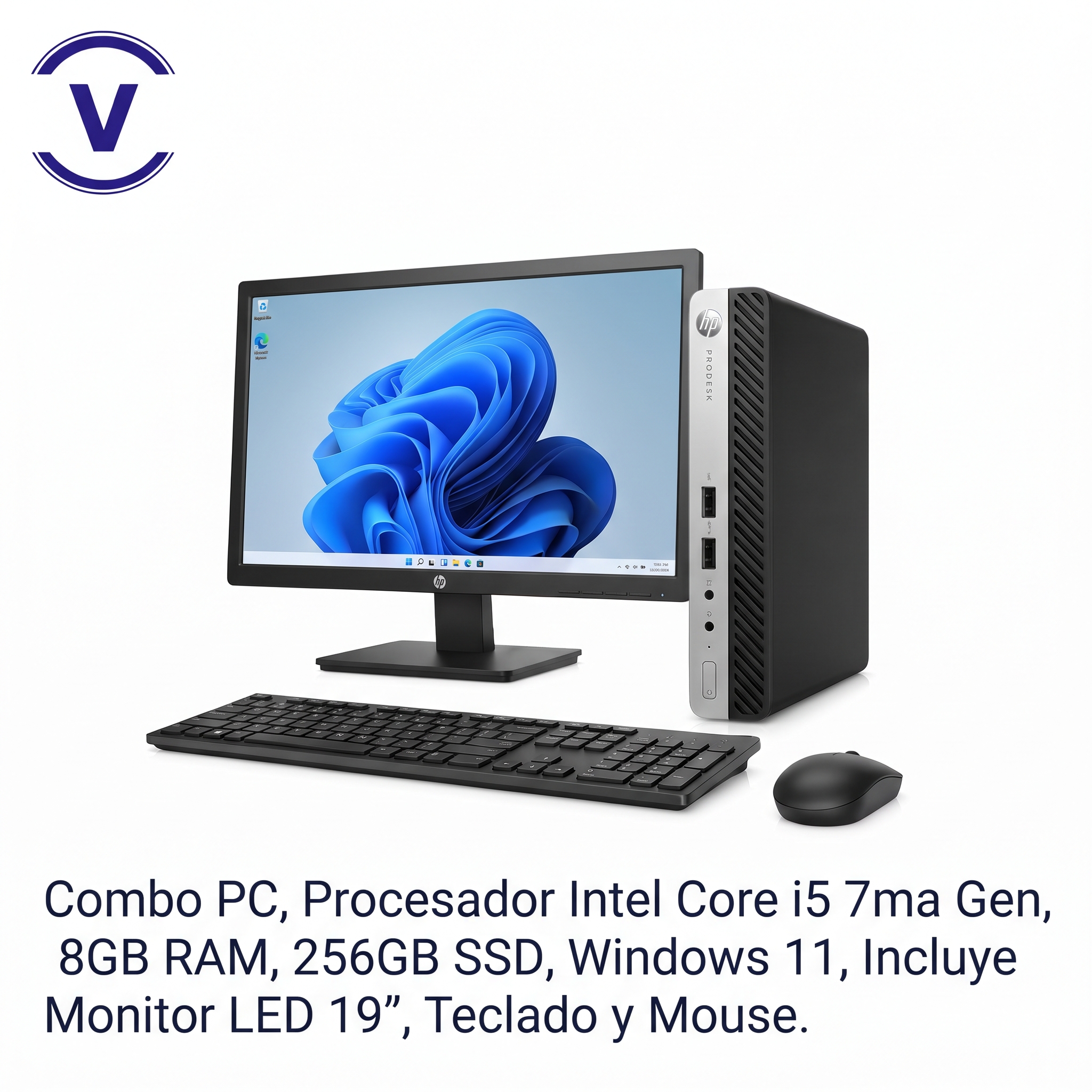 Combo PC Mini Intel Core i5 7ª Gen 8GB RAM 256GB SSD Wi-Fi Win11 + Monitor LED 19″ + Teclado y Mouse