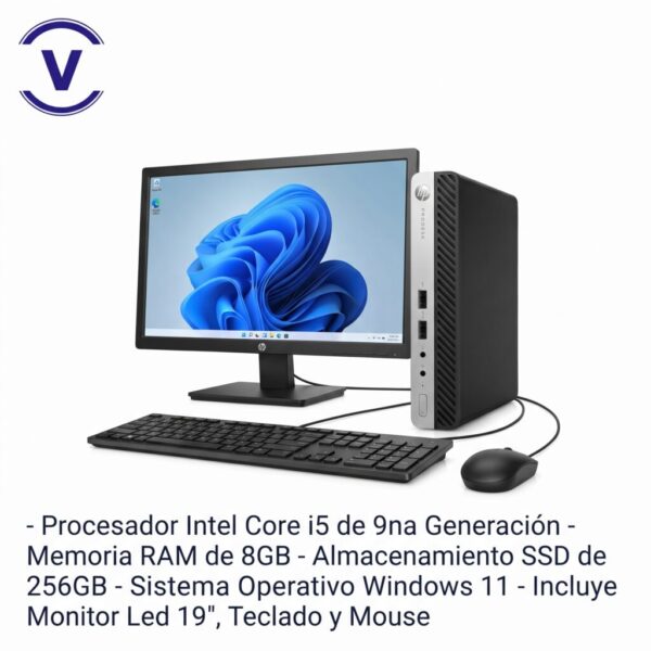 Combo PC Mini Intel Core i5 9ª Gen 8GB RAM 256GB SSD Wi-Fi Win11 + Monitor LED 19″ + Teclado y Mouse